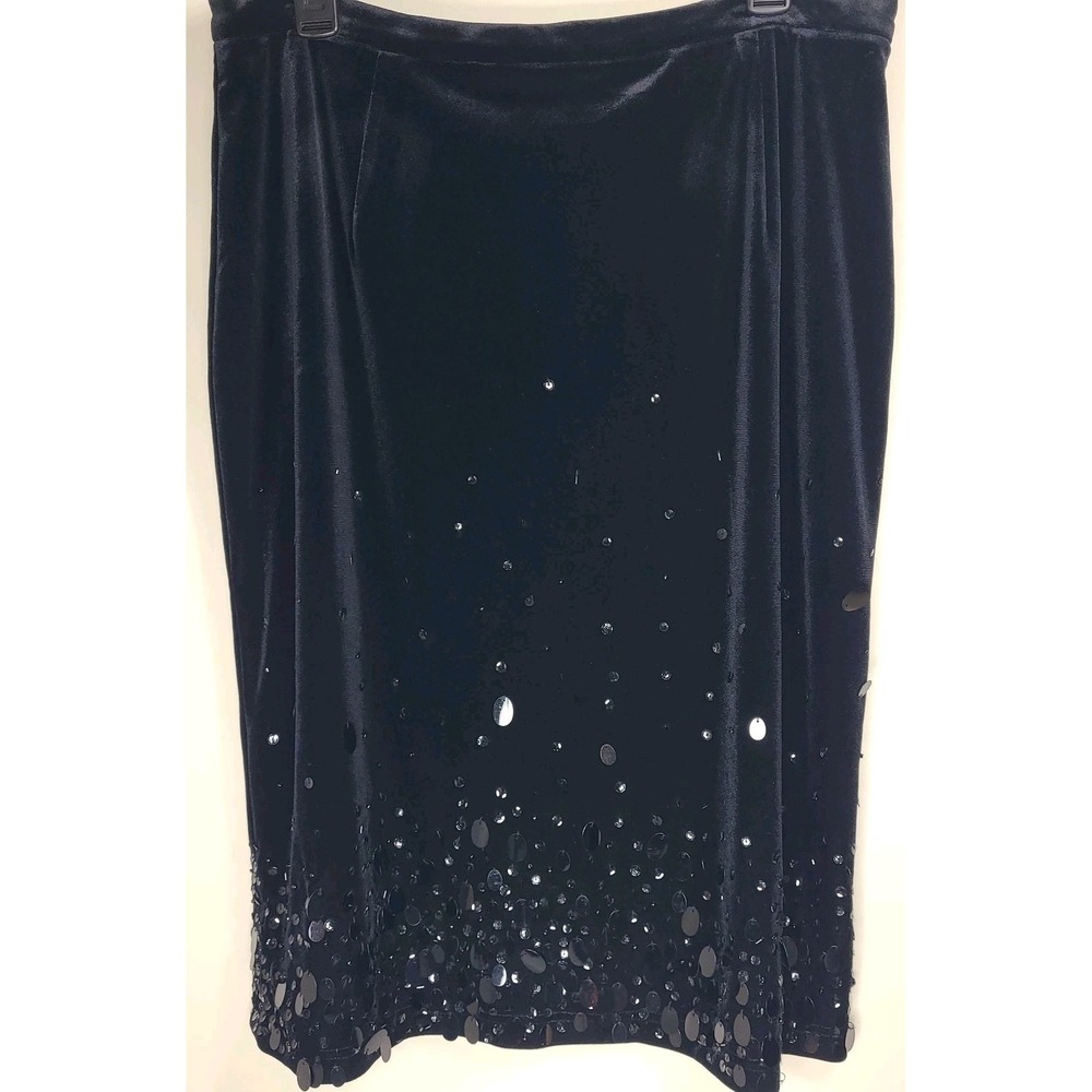 Linea by Louis Dell'Olio Women's Black Velvet Sequin Skirt Size 16 Holiday Party